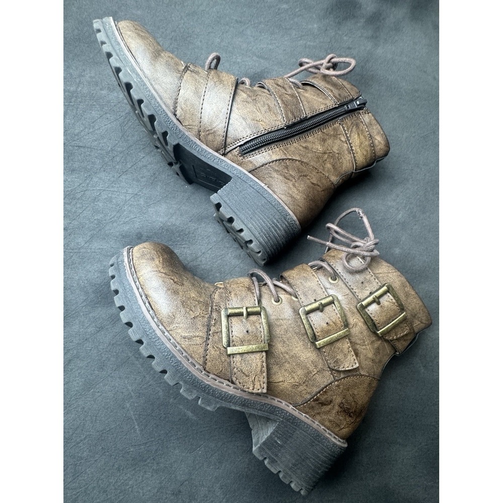 b.o.c. Born Concept Brown Faux‎ Leather Moto Combat Boots Triple Buckle 6M - Picture 2 of 16